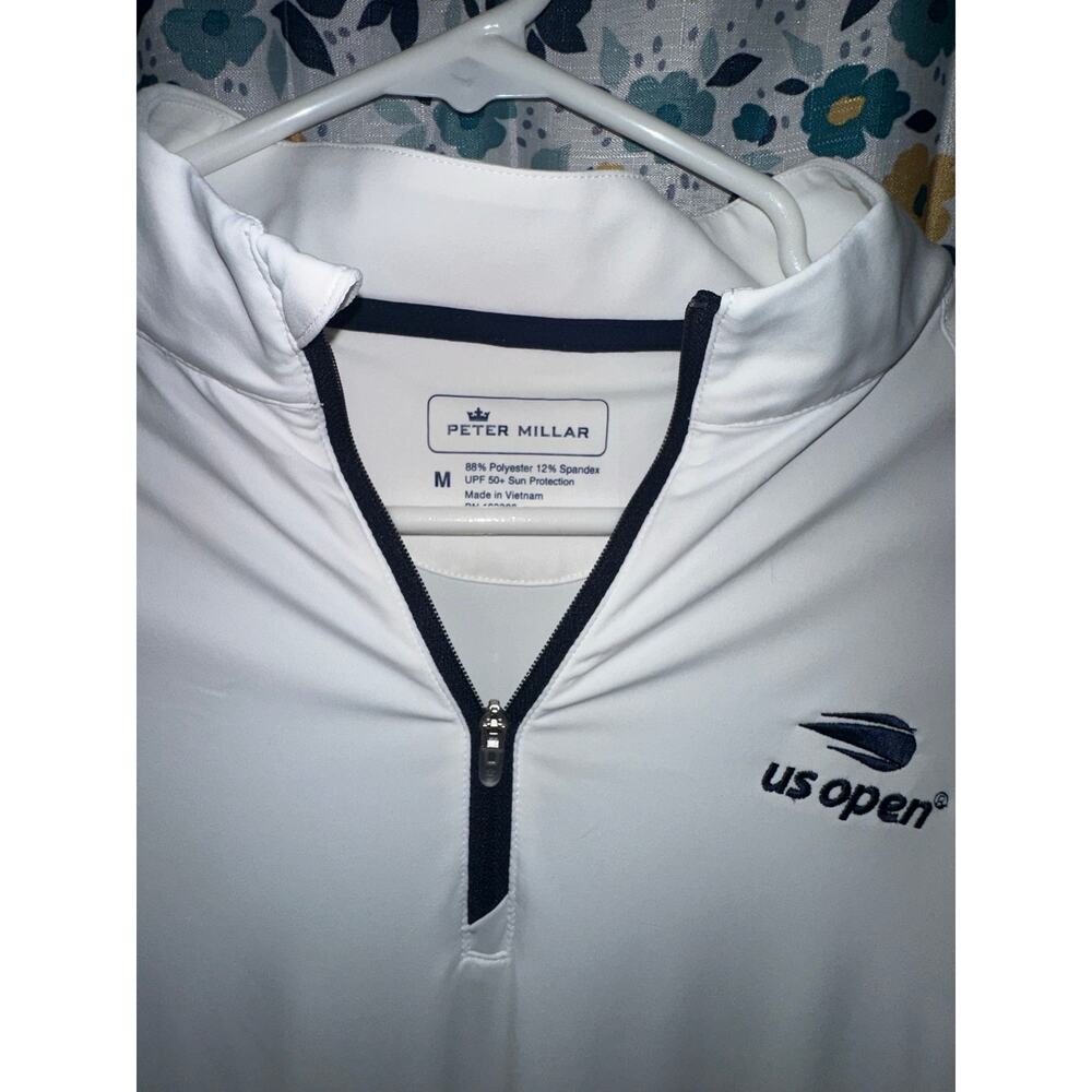 Peter Millar US Open Quarter Zip Pullover White Navy Size M UPF 50+ - Picture 4 of 7